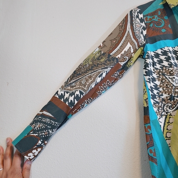 Etro Made in Italy Women's Long Sleeves Button Up Patchwork Print Blouse Sz 8 - Picture 2 of 10